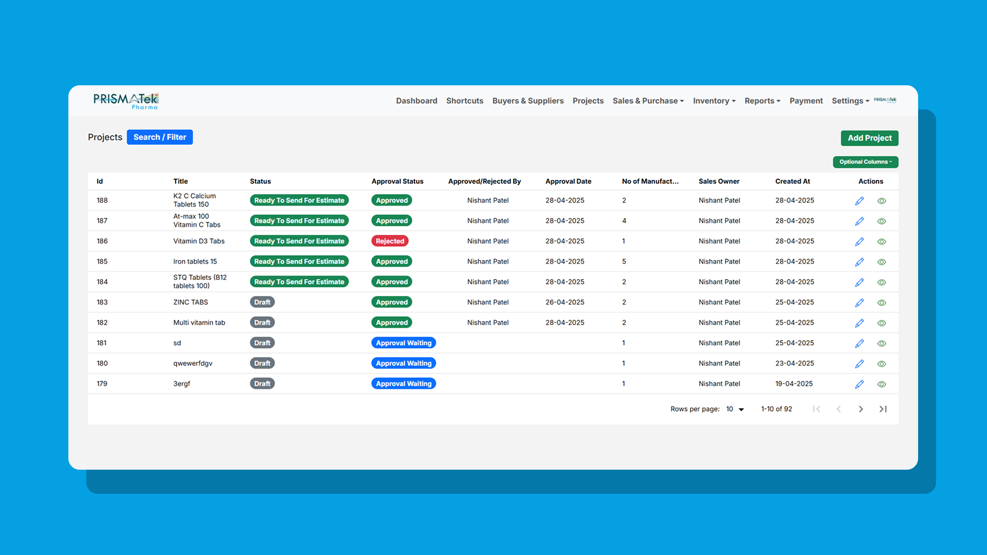 Prismatek ERP Dashboard